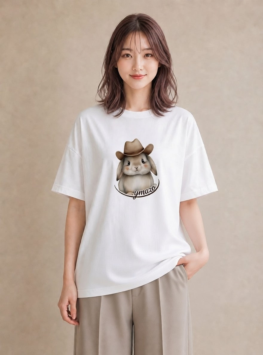 デザインTシャツ レディース うさぎ ウサギ ラビット ペット 動物 イラスト ナチュラル 夏コーデ 通学 白T