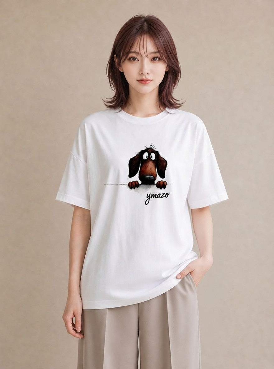 半袖Tシャツ レディース ミニチュアダックスフンド 犬 いぬ イラスト ナチュラル 姉妹 送別ギフト 白T