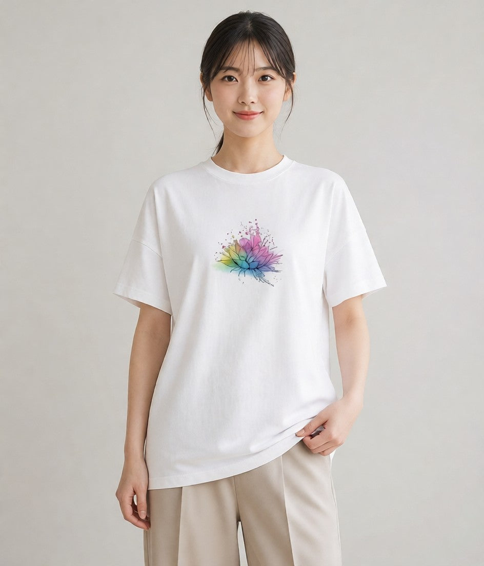 プリントTシャツ レディース 虹 星空 宇宙 イラスト 線画 散歩 お出かけ 白T