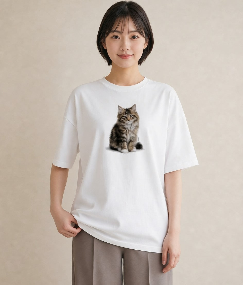 デザインTシャツ レディース メインクーン 猫 ねこ イラスト 上品 ギフト 母の日 白T