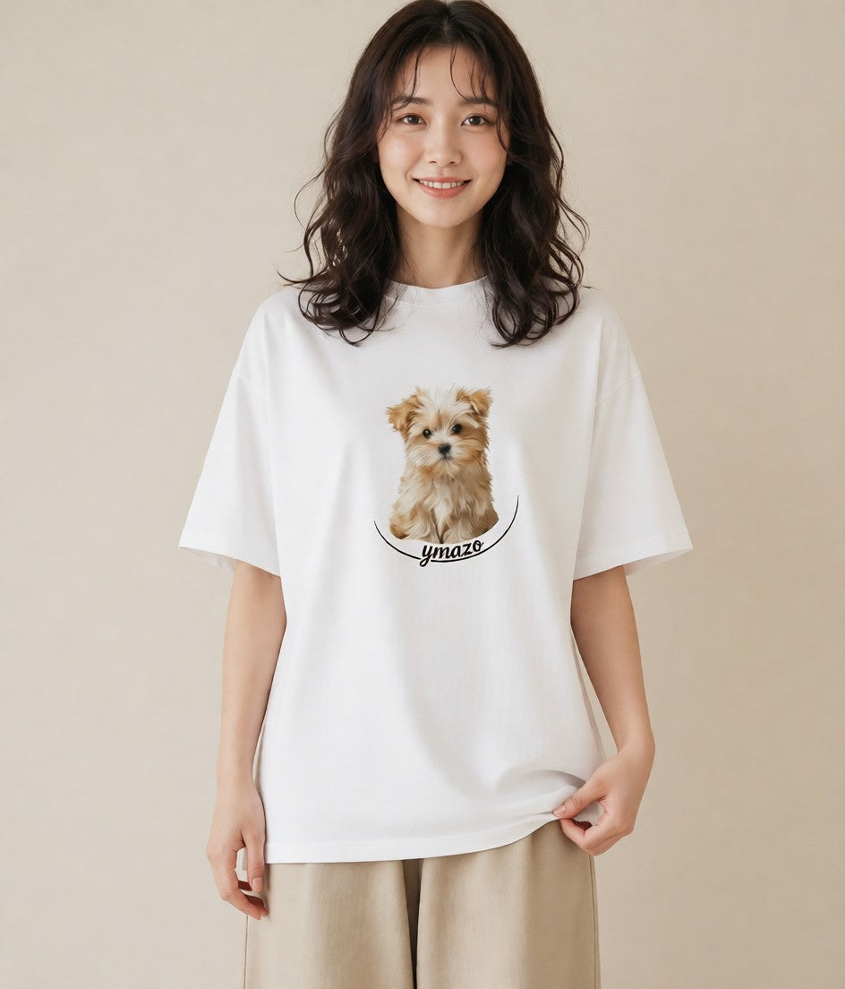 Tシャツ レディース わんこ 犬 いぬ イラスト 北欧風 ペアコーデ 秋コーデ 白T