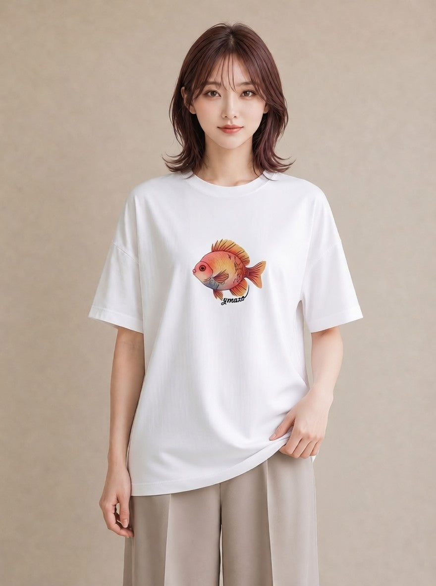 グラフィックTシャツ レディース ベタ ペット 動物 イラスト 旅行コーデ ビーチ デイリーウェア 白T
