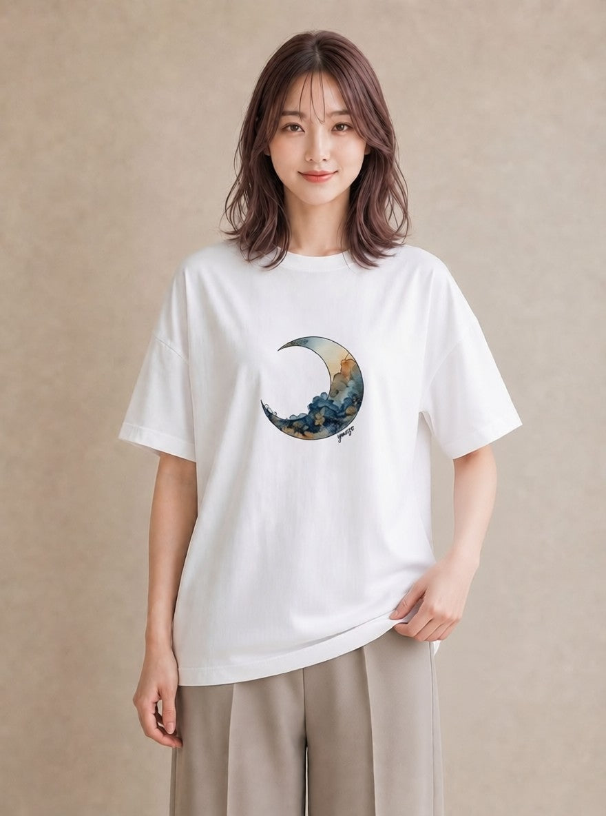 グラフィックTシャツ レディース 星空 宇宙 イラスト 普段使い 普段着 週末コーデ 白T