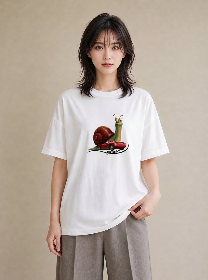 デザインTシャツ レディース かたつむり 昆虫 虫 イラスト 抜け感 帰省 ラフ 白T