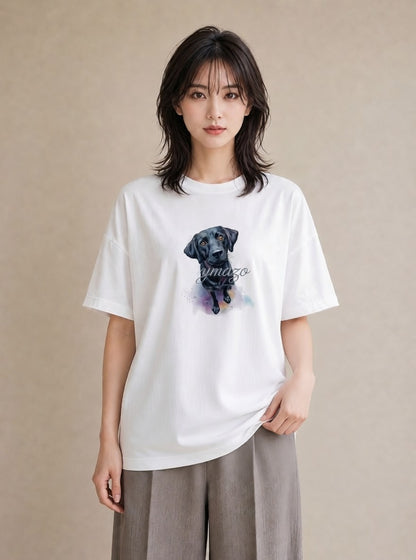 半袖Tシャツ レディース ラブラドールレトリバー 犬 いぬ イラスト フェミニン カフェ服 クリスマス 白T