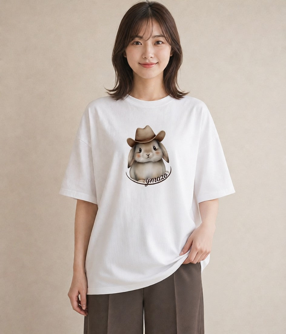 デザインTシャツ レディース ライオンラビット ペット 動物 イラスト ラフ 親子 20代 白T