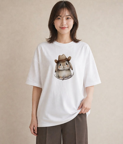 デザインTシャツ レディース ライオンラビット ペット 動物 イラスト ラフ 親子 20代 白T
