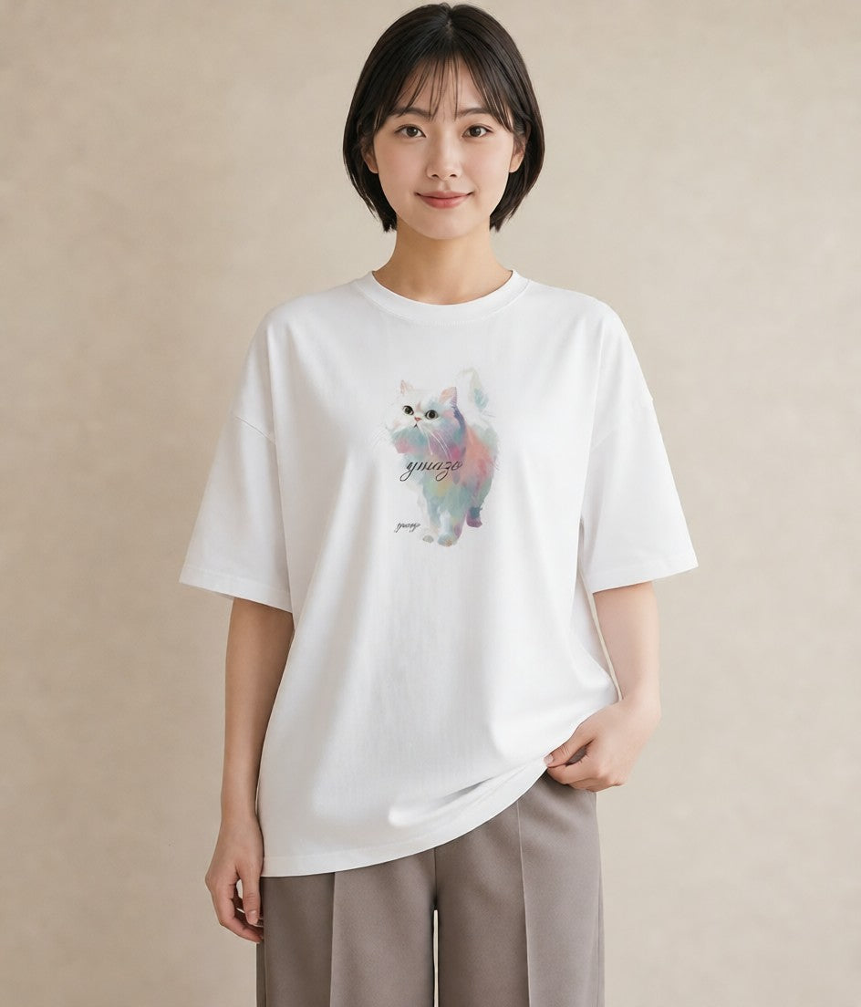 グラフィックTシャツ レディース 猫の手 猫 ねこ イラスト 個性的 ルームウェア ギフト 白T