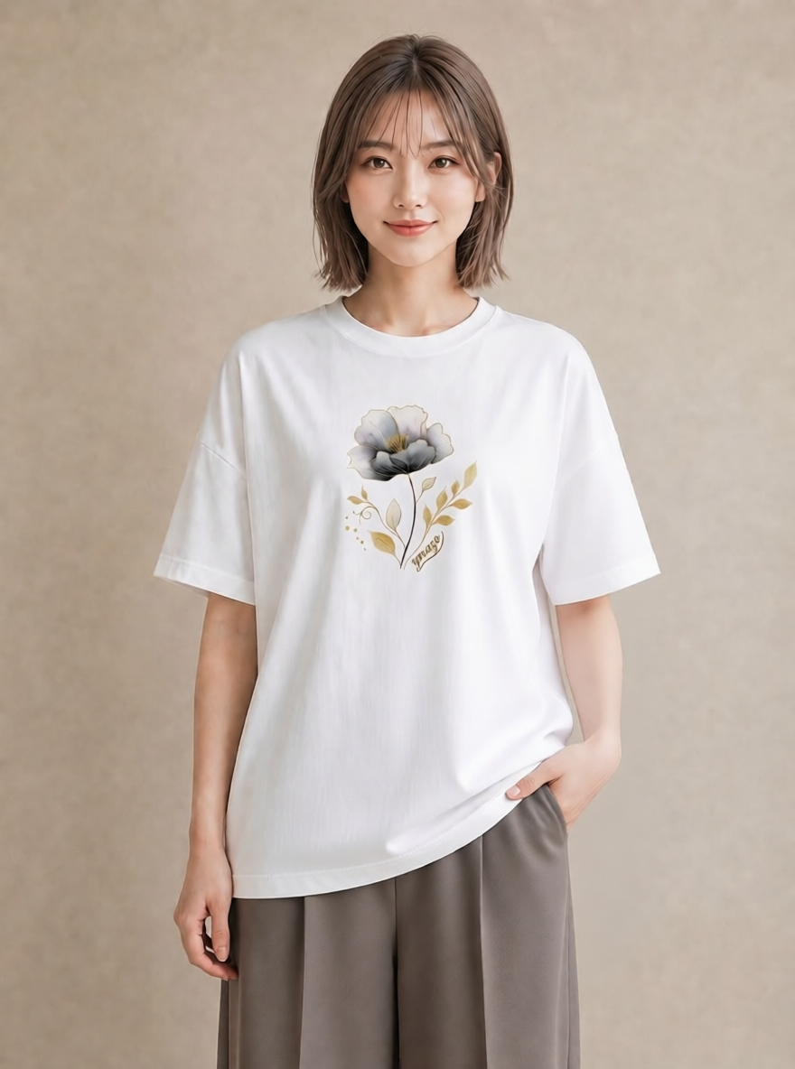 プリントTシャツ レディース あさがお 朝顔 花 花柄 イラスト ラフ レイヤード 友達ギフト 白T
