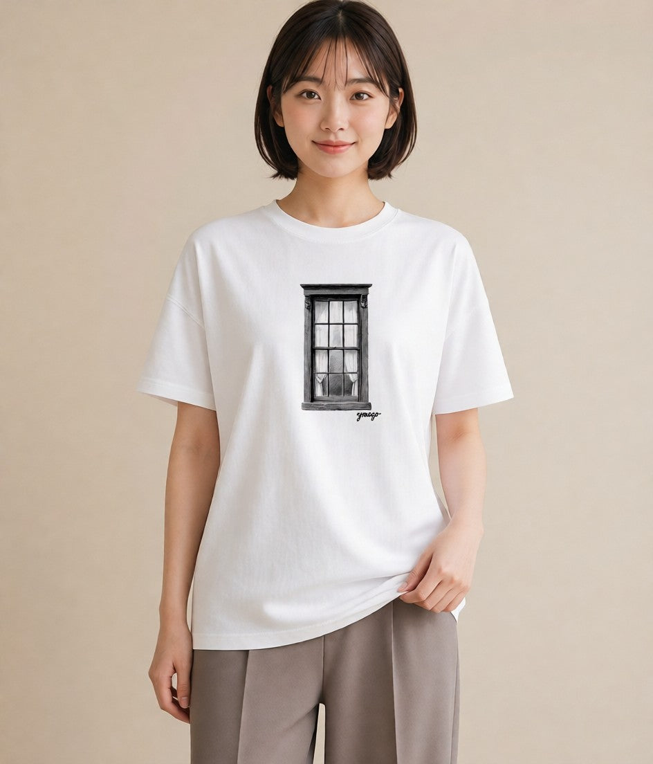 デザインTシャツ レディース 窓辺の椅子 窓辺 椅子 ナチュラル アンティーク イラスト モード 女子会 お揃い 白T