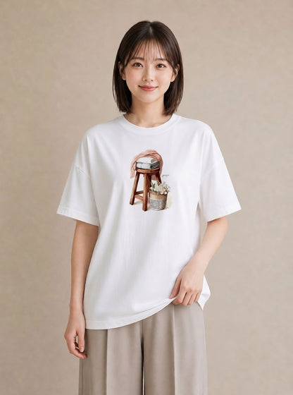 グラフィックTシャツ レディース 洗濯物 風 ナチュラル アンティーク イラスト ボタニカル ルームウェア ギフト 白T