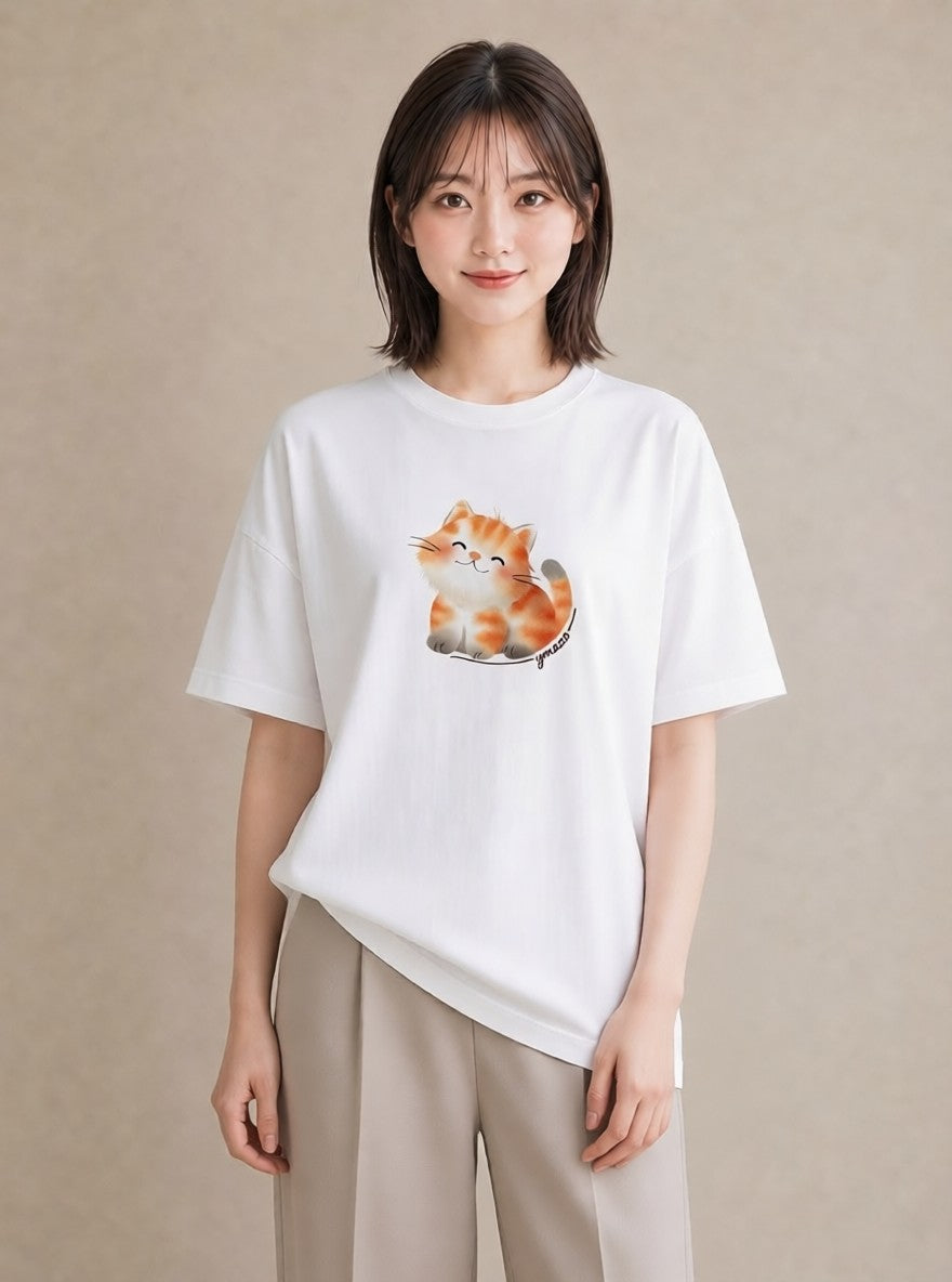 グラフィックTシャツ レディース アメリカンショートヘア 猫 ねこ イラスト 送別ギフト 通勤 白T