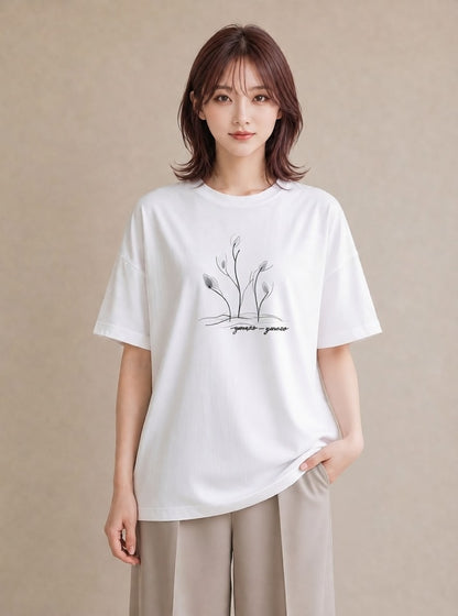 半袖Tシャツ レディース 観葉植物 ボタニカル 植物 イラスト ミニマル 自分用 ルームウェア 白T