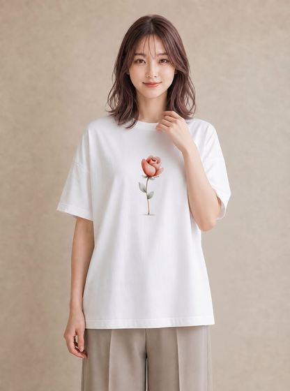 プリントTシャツ レディース バラ 薔薇 ローズ 花 花柄 イラスト ニュアンス 公園 ママ 白T
