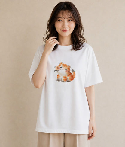 半袖Tシャツ レディース サビ猫 猫 ねこ イラスト ユニーク ギフト 母の日 白T