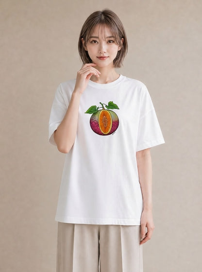 Tシャツ レディース メロン 食べ物 フード イラスト 普段使い 旅行用 海 白T
