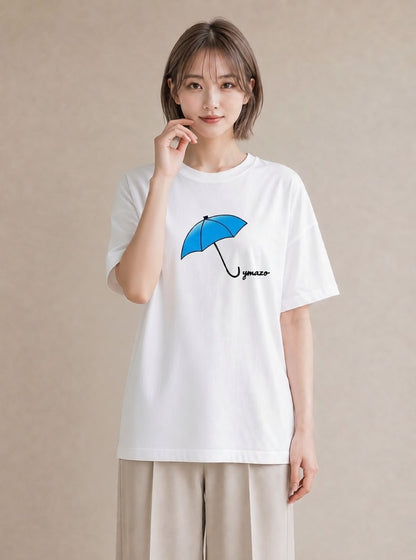 デザインTシャツ レディース 傘 水たまり 雨 ナチュラル アンティーク イラスト きれいめ 社会人 女性 白T