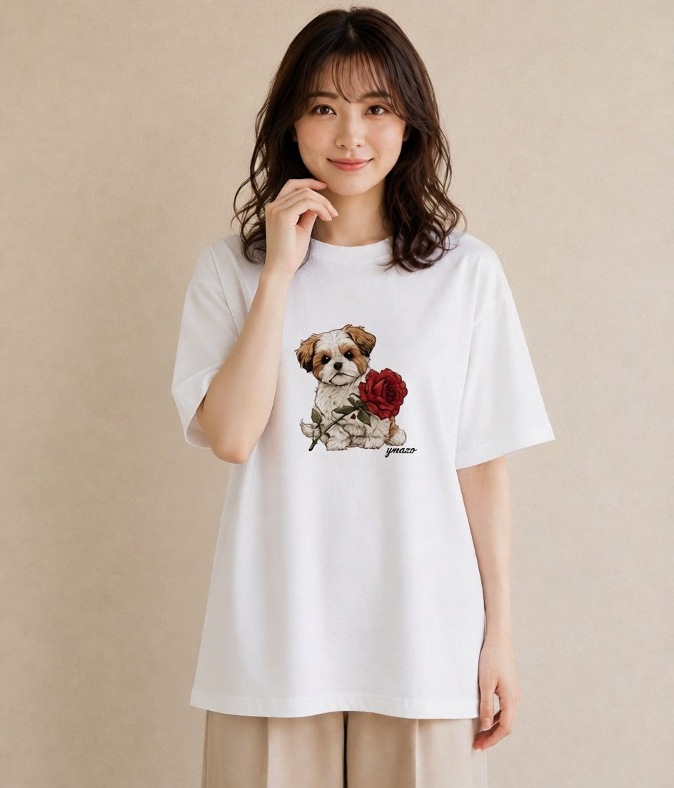 デザインTシャツ レディース ペキニーズ 犬 いぬ イラスト 抜け感 カフェ巡り 女子会 白T