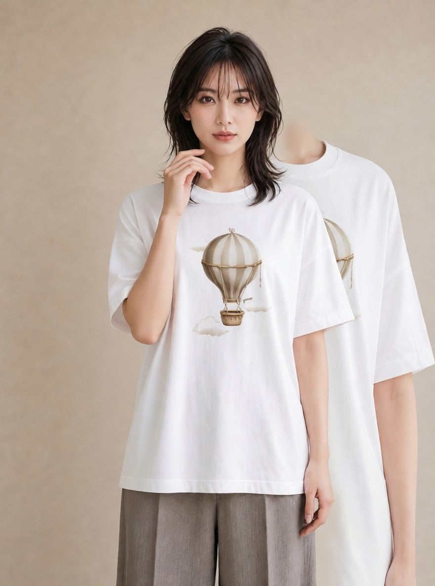 Tシャツ レディース 気球 星空 宇宙 イラスト 上品 母娘コーデ 自分用 白T
