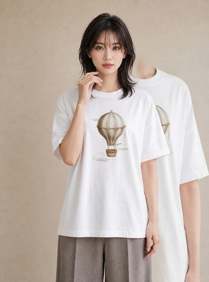 Tシャツ レディース 気球 星空 宇宙 イラスト 上品 母娘コーデ 自分用 白T