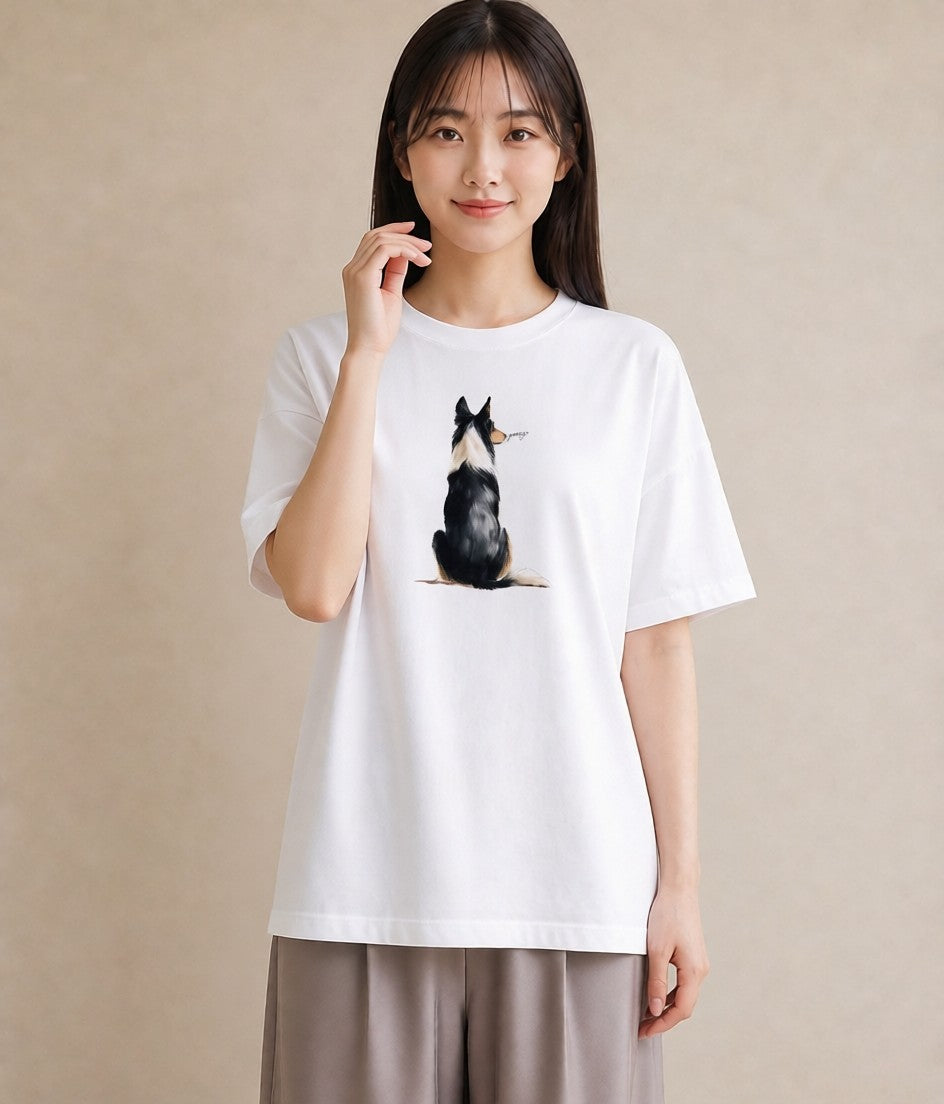 デザインTシャツ レディース ボーダーコリー 犬 いぬ イラスト シンプル 部屋着 女性向けギフト 白T