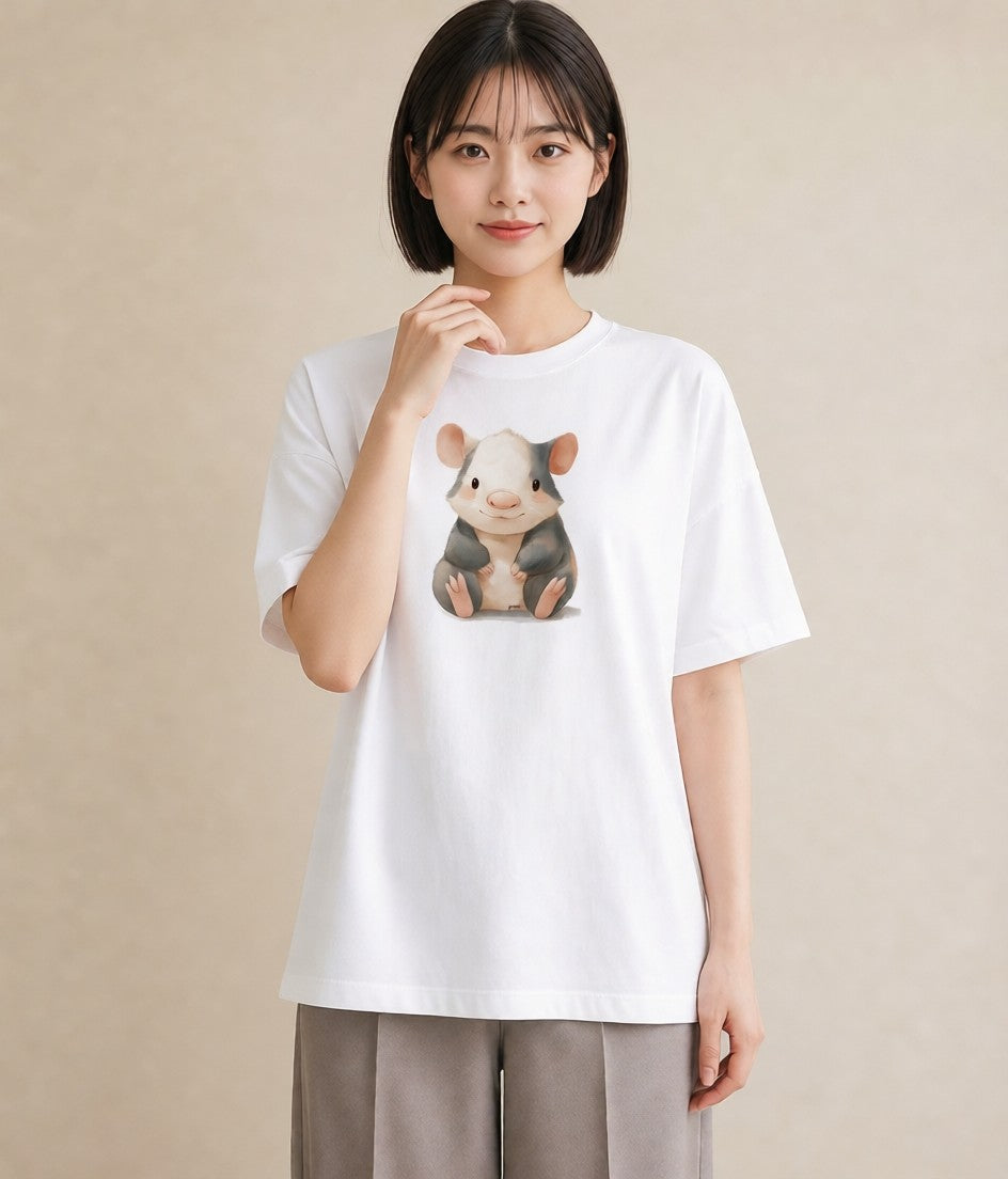 半袖Tシャツ レディース ゴールデンハムスター ペット 動物 イラスト レトロ ルームウェア ギフト 白T