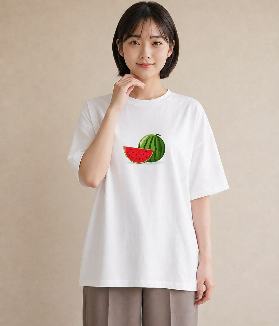 グラフィックTシャツ レディース メロン 食べ物 フード イラスト カジュアル 送別ギフト 通勤 白T