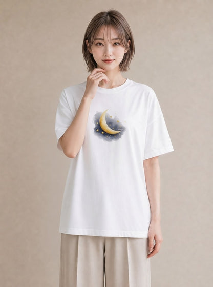 デザインTシャツ レディース 星 星空 宇宙 イラスト シンプル カジュアルコーデ 買い物 白T