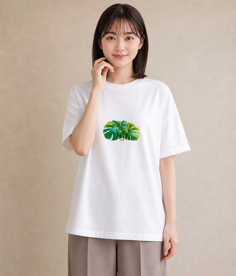 グラフィックTシャツ レディース モンステラ 植物 ボタニカル イラスト きれいめカジュアル 海 カフェ巡り 白T