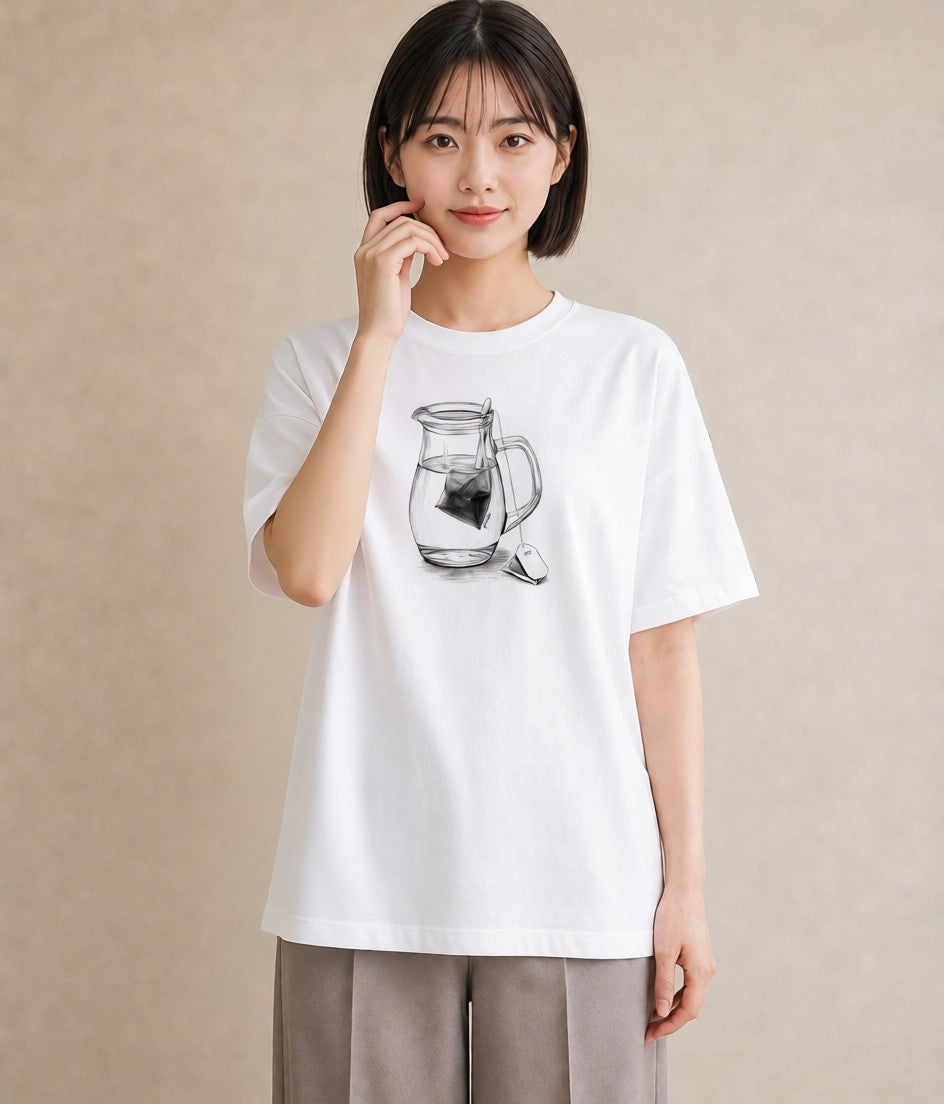 グラフィックTシャツ レディース 紅茶 食べ物 フード イラスト 普段使い 在宅 公園 白T