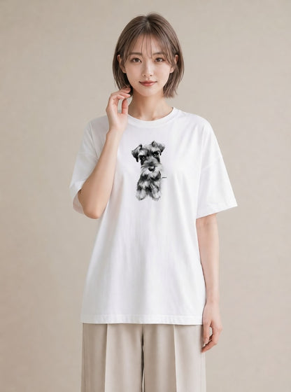 デザインTシャツ レディース ミニチュアシュナウザー 犬 いぬ イラスト カジュアル 社会人 女性 白T