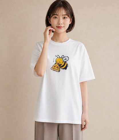 プリントTシャツ レディース みつばち 昆虫 虫 イラスト 水彩風 ホワイトデー 春服 白T