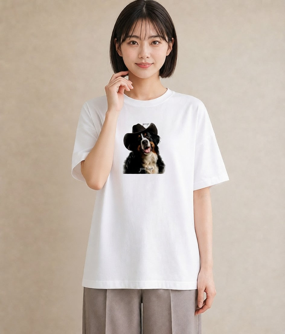 Tシャツ レディース バーニーズマウンテンドッグ 犬 いぬ イラスト ガーリー ラフ レイヤード 白T