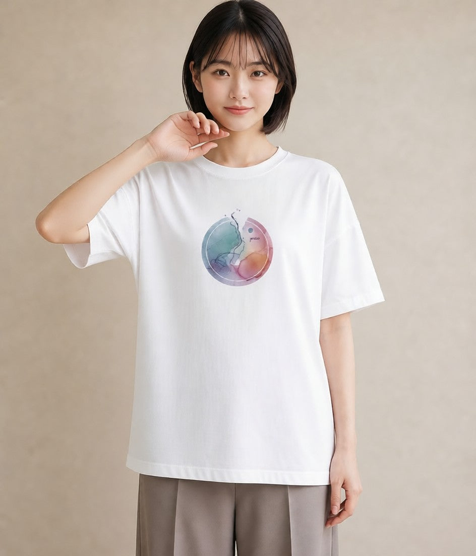 グラフィックTシャツ レディース 獅子座 星空 宇宙 イラスト 水彩風 ミセス 春コーデ 白T