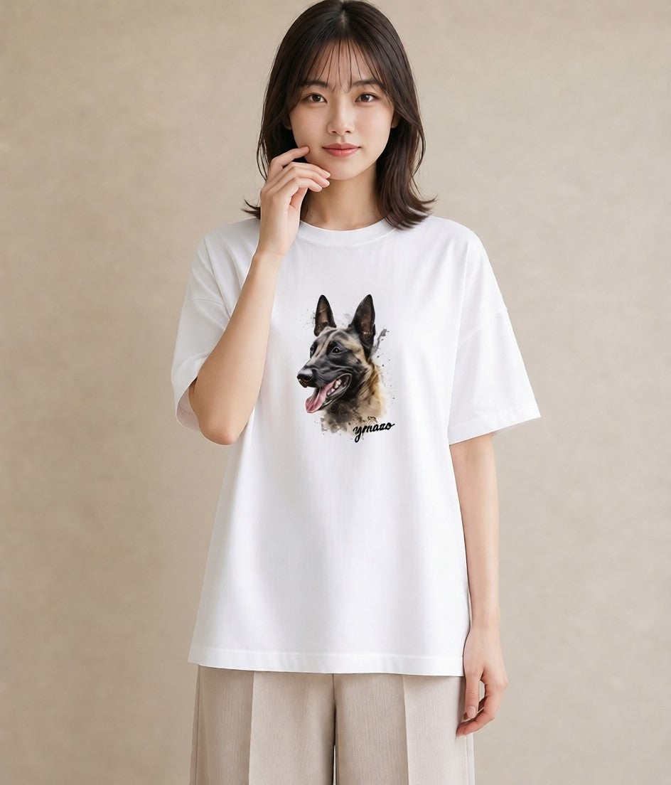 デザインTシャツ レディース ジャーマンシェパード 犬 いぬ イラスト お洒落 ペアコーデ 秋コーデ 白T