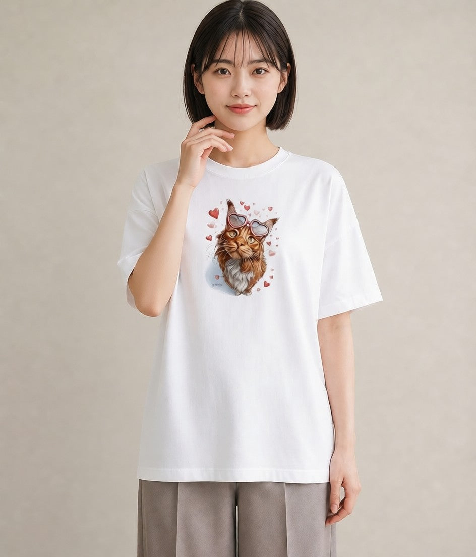 半袖Tシャツ レディース ソマリ 猫 ねこ イラスト ミニマル 綿100 デート 白T