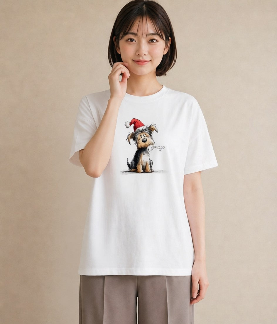 Tシャツ レディース ヨークシャーテリア 犬 いぬ イラスト ラフカジュアル ミセス 春コーデ 白T