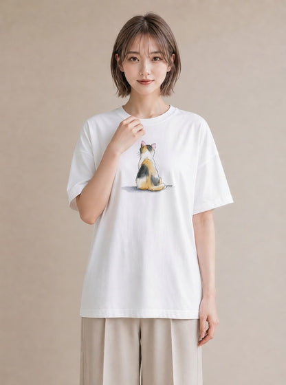 グラフィックTシャツ レディース 白猫 猫 ねこ イラスト お洒落 通勤 在宅 白T
