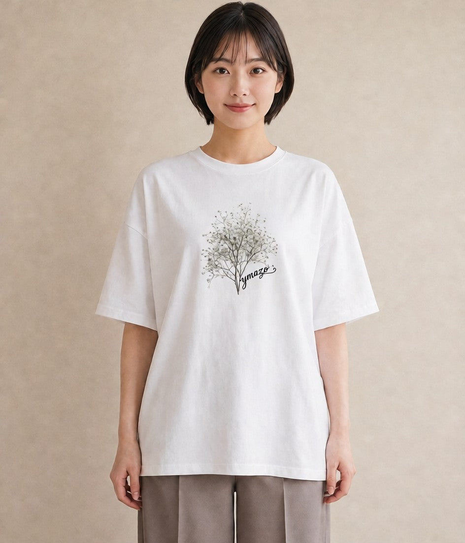 半袖Tシャツ レディース カスミソウ かすみ草 花 花柄 イラスト ニュアンス 旅行用 海 白T