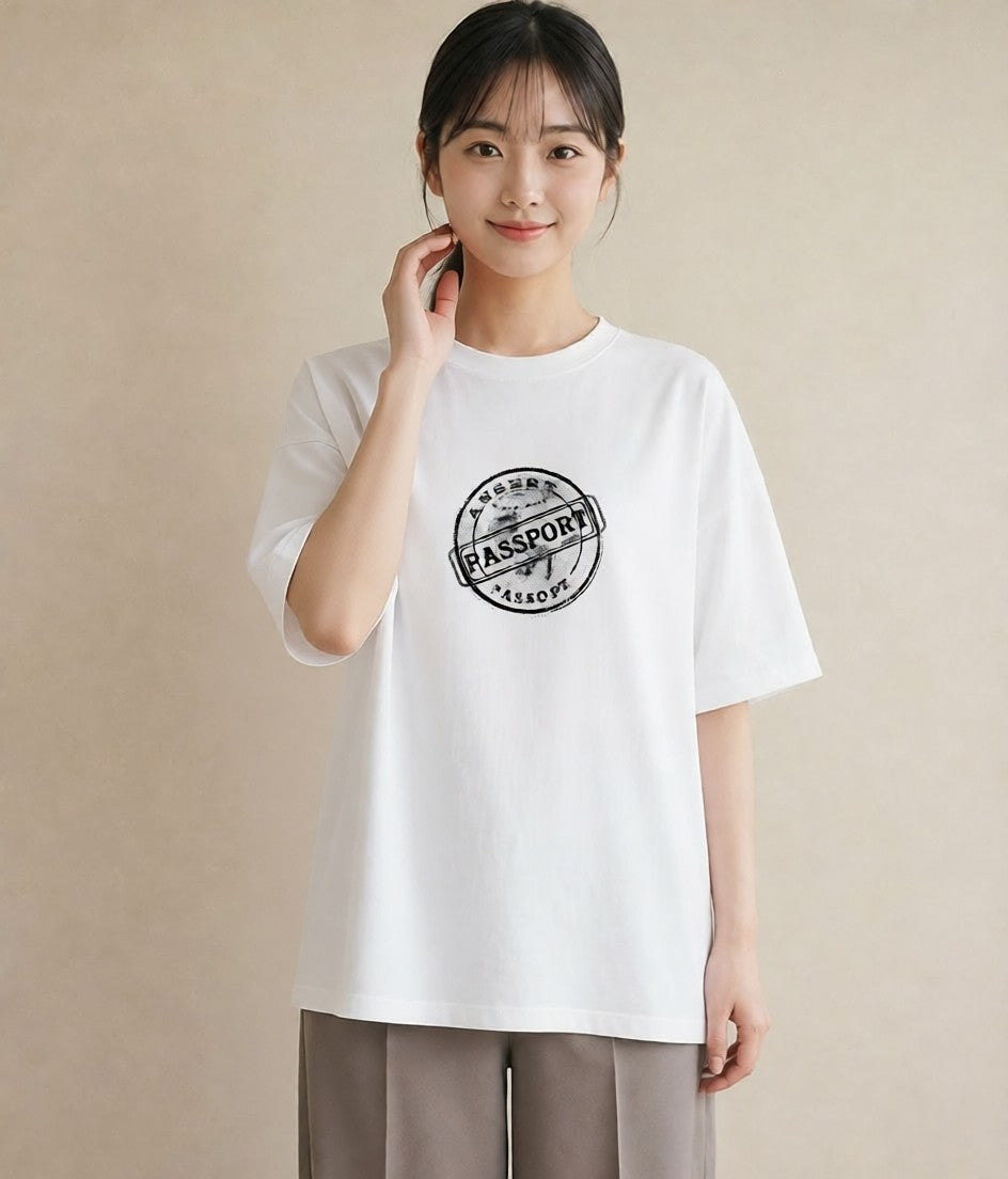 Tシャツ レディース 旅 トラベル スタンプ イラスト フェミニン 母の日 ビーチ 白T