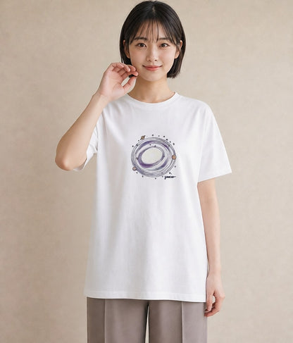 デザインTシャツ レディース 太陽 星空 宇宙 イラスト 旅行コーデ 帰省 ラフ 白T