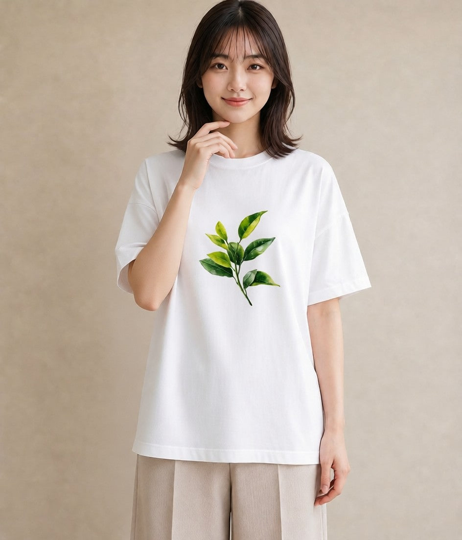 半袖Tシャツ レディース 葉っぱ 植物 ボタニカル イラスト 水彩風 秋コーデ おしゃれギフト 白T