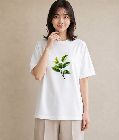 半袖Tシャツ レディース 葉っぱ 植物 ボタニカル イラスト 水彩風 秋コーデ おしゃれギフト 白T