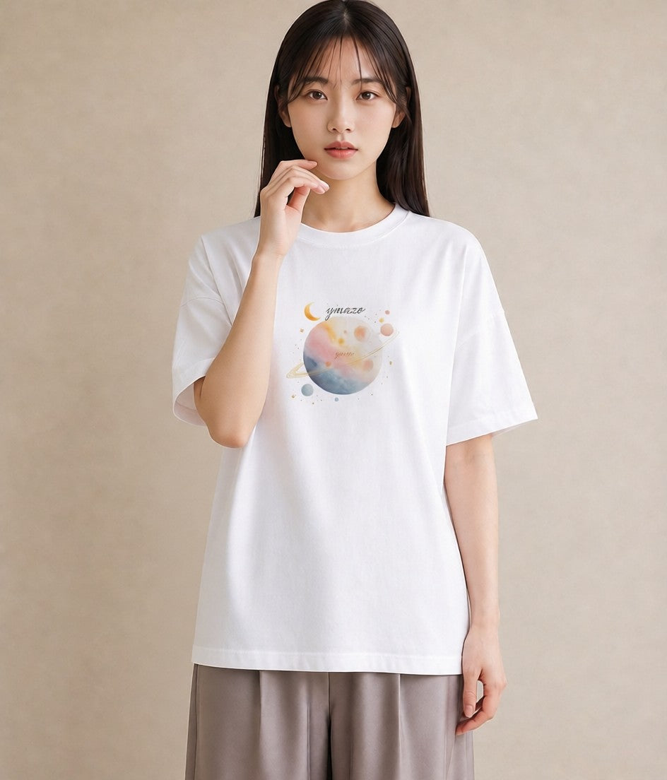 半袖Tシャツ レディース オーロラ 星空 宇宙 イラスト 個性的 女性向けギフト 散歩 白T