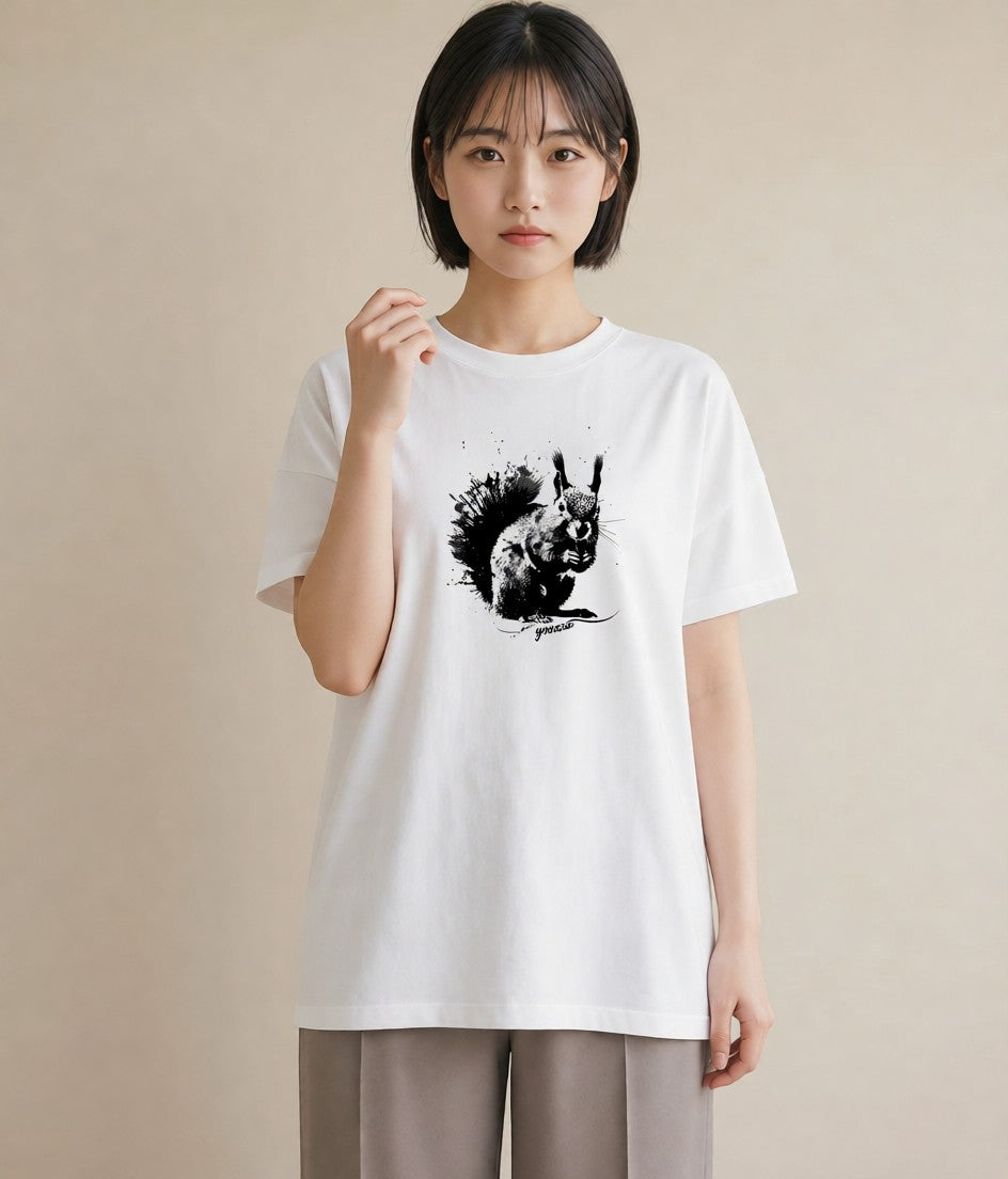 グラフィックTシャツ レディース リス ペット 動物 イラスト レトロ 女性向けギフト 散歩 白T