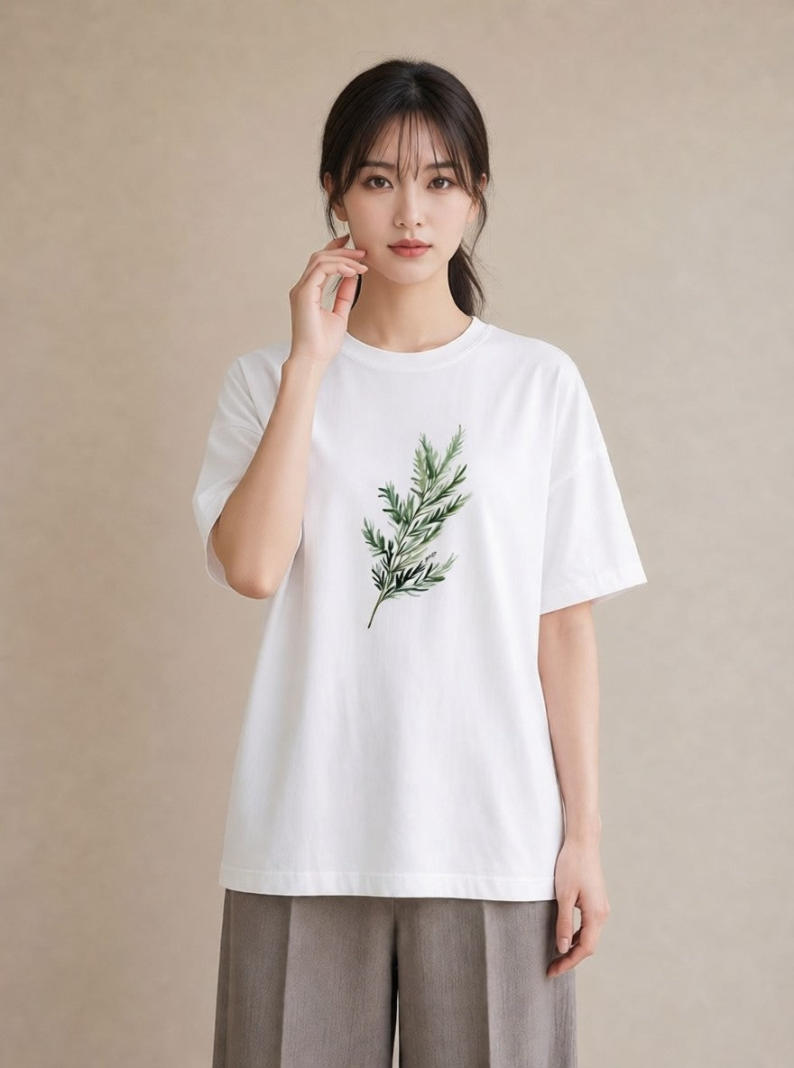プリントTシャツ レディース 苔 植物 ボタニカル イラスト きれいめカジュアル 在宅 公園 白T
