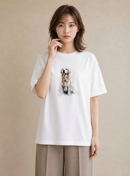 プリントTシャツ レディース ゴールデンレトリバー ゴールデン 犬 いぬ イラスト ガーリー 親子 20代 白T