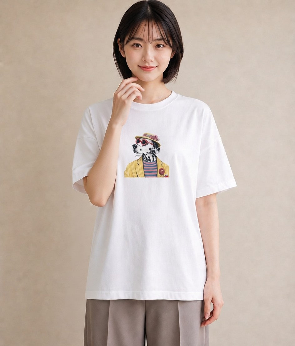 グラフィックTシャツ レディース ダルメシアン 犬 いぬ イラスト 個性的 友達ギフト 部屋着 白T