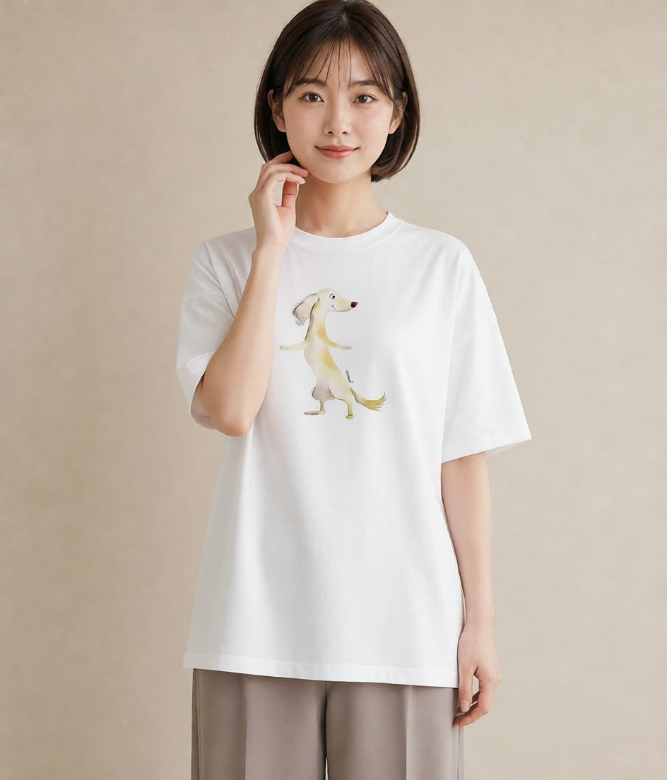 グラフィックTシャツ レディース わんちゃん 犬 いぬ イラスト 抜け感 海 カフェ巡り 白T