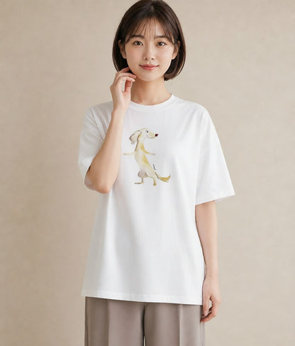 グラフィックTシャツ レディース わんちゃん 犬 いぬ イラスト 抜け感 海 カフェ巡り 白T